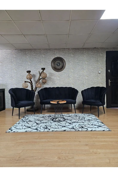 Siyah Boyalı Sivriltme Ayak Siyah Döşeme Papatya Çay Seti Koltuk Takımı , Balkon, Salon, Ofis, Cafe Koltuk Takımı ürün görseli 1