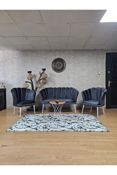 Beyaz Boyalı Sivriltme Ayak Füme Döşeme Papatya Çay Seti Koltuk Takımı , Balkon, Salon, Ofis, Cafe Koltuk Takımı ürün görseli 1