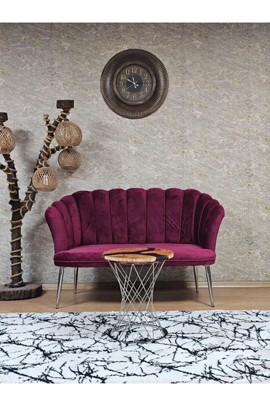 İkili Krom Kaplama Sivriltme Ayak Bordo Döşeme Papatya Çay Seti Koltuk Takımı , Balkon, Salon, Ofis, Cafe Koltuk Takımı ürün görseli 1