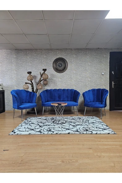 Krom Kaplama Sivriltme Ayak Mavi Döşeme Papatya Çay Seti Koltuk Takımı , Balkon, Salon, Ofis, Cafe Koltuk Takımı ürün görseli 1