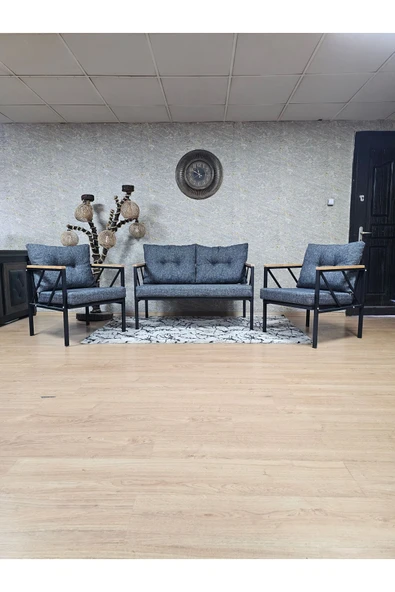 Siyah Boyalı Bahçe Füme Döşeme - Balkon - Mutfak Çay Seti Takımı Bahçe Koltuk Takımı ürün görseli 1