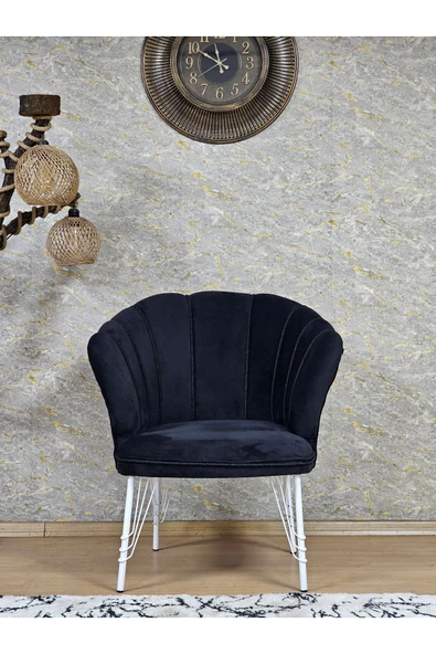 Tekli Beyaz Boyalı Tel Ayak Siyah Döşeme Papatya Çay Seti Koltuk Takımı , Balkon, Salon, Ofis, Cafe Koltuk Takımı ürün görseli 1