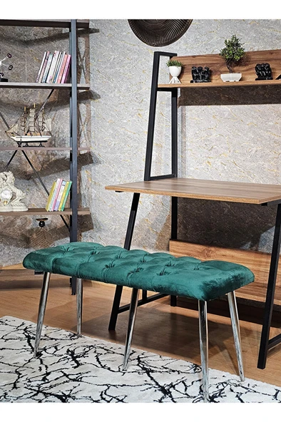 Krom Metal Yeşil Oturaklı Sivriltme Ayaklı Babyface Puf & Bench & Oturak YEŞİL Renk 100 x 40 Boyut/Ebat ürün görseli 1