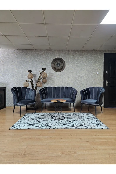 Siyah Boyalı Sivriltme Ayak Füme Döşeme Papatya Çay Seti Koltuk Takımı , Balkon, Salon, Ofis, Cafe Koltuk Takımı ürün görseli 1