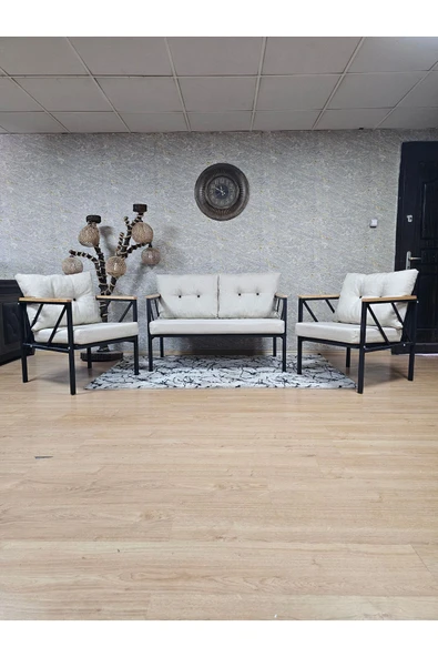 Siyah Boyalı Bahçe Krem Döşeme - Balkon - Mutfak Çay Seti Takımı Bahçe Koltuk Takımı ürün görseli 1