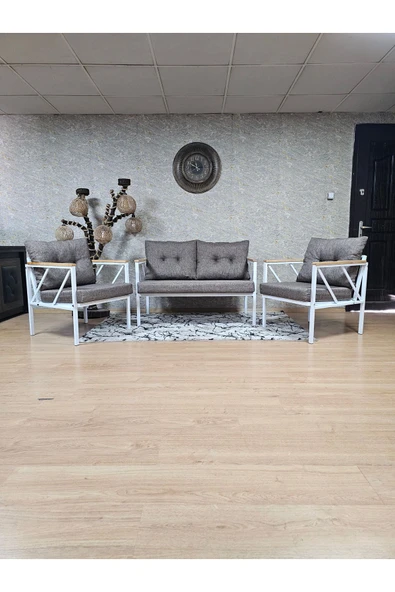 Beyaz Boyalı Bahçe Kahverengi Döşeme - Balkon - Mutfak Çay Seti Takımı Bahçe Koltuk Takımı ürün görseli 1