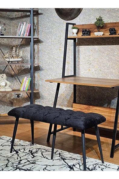 Siyah Boyalı Siyah Oturaklı Metal Sivriltme Ayaklı Babyface Puf & Bench & Oturak SİYAH Renk 200 Boyut/Ebat ürün görseli 1