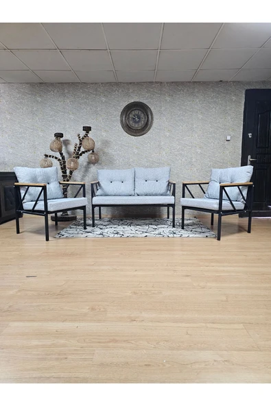 Siyah Boyalı Bahçe Gri Döşeme - Balkon - Mutfak Çay Seti Takımı Bahçe Koltuk Takımı ürün görseli 1
