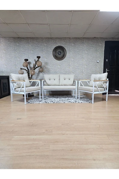 Beyaz Boyalı Bahçe Krem Döşeme - Balkon - Mutfak Çay Seti Takımı Bahçe Koltuk Takımı ürün görseli 1