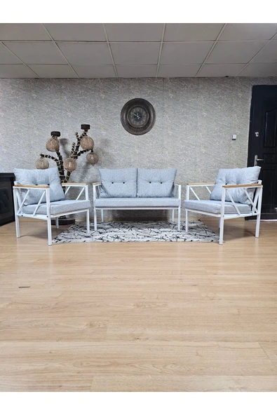 Beyaz Boyalı Bahçe Gri Döşeme - Balkon - Mutfak Çay Seti Takımı Bahçe Koltuk Takımı ürün görseli 1