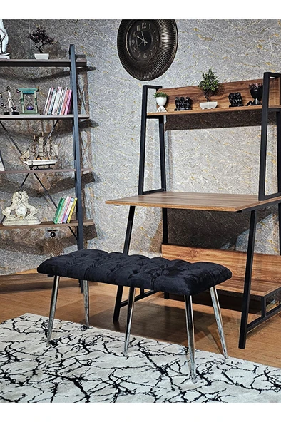 Krom Metal Yeşil Oturaklı Sivriltme Ayaklı Babyface Puf & Bench & Oturak SİYAH Renk 100 x 40 Boyut/Ebat ürün görseli 1
