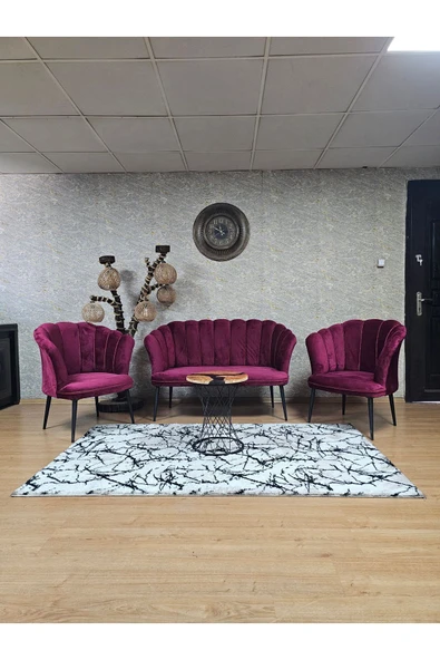 Siyah Boyalı Sivriltme Ayak Bordo Döşeme Papatya Çay Seti Koltuk Takımı , Balkon, Salon, Ofis, Cafe Koltuk Takımı ürün görseli 1