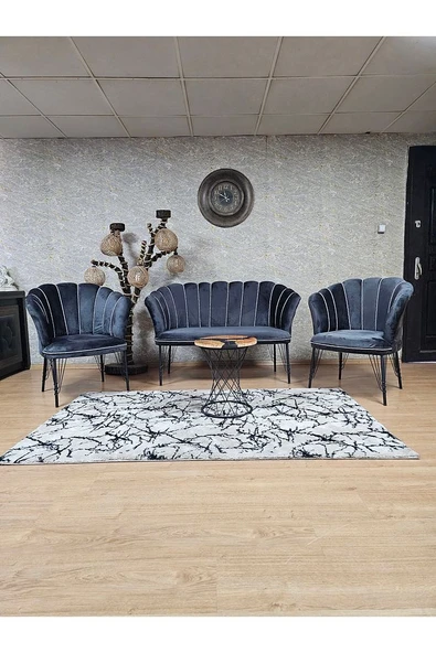 Siyah  Boyalı Tel Ayak Papatya Çay Seti Koltuk Takımı , Balkon, Salon, Ofis, Cafe Koltuk Takımı ürün görseli 1