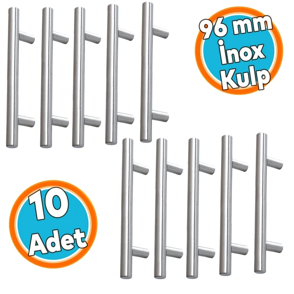 İnox Metal Mobilya Mutfak Çekmece Dolap Dolabı Kulbu Kulpu Kulpları (96 mm - 9.6 cm) 10 Adet ürün görseli 1