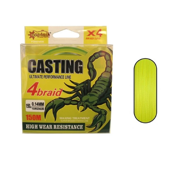 Captain Casting Pe 4 Kat Spin İp Misina 0,12Mm 150Mt Sarı ürün görseli 1