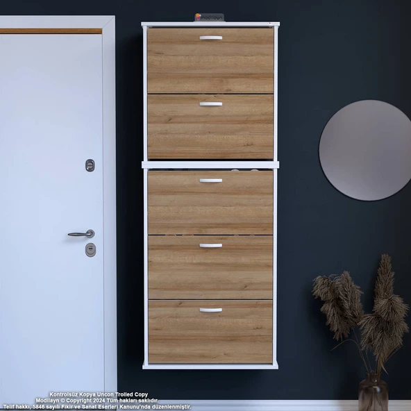 Modilayn VARBİ UMAY' 2 Li Asma Antre 72x193x26 cm’ lik 5 Düşer Kapak 10 Göz Bölme Ayakkabılık ürün görseli 1