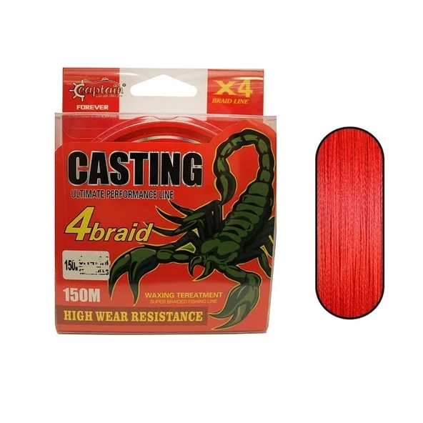 Captain Casting Pe 4 Kat Spin İp Misina 0,06Mm 150Mt Kırmızı ürün görseli 1