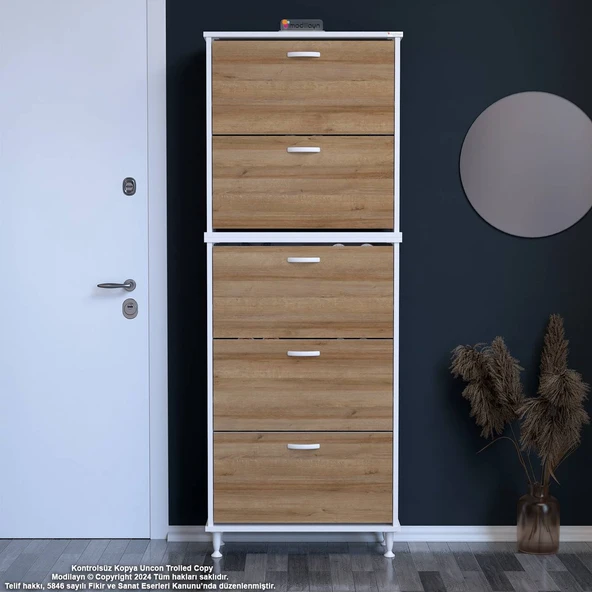 Modilayn VARBİ UMAY' 2 Li Antre Hol 72x205x26 cm’ lik 5 Düşer Kapak 10 Göz Raflı Ayakkabılık ürün görseli 1