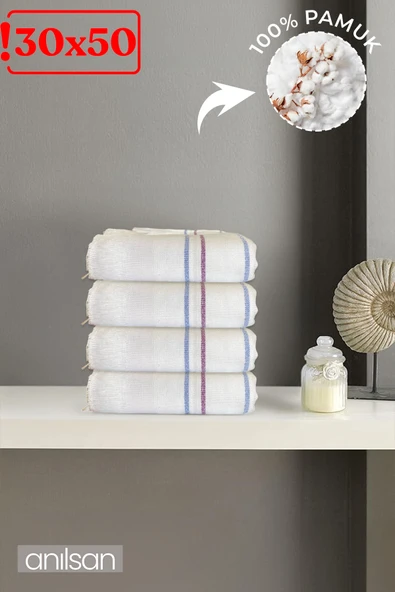 4'lü Beyaz Çizgili Düğün Havlusu 62Gr %100 Pamuk 30x50 cm El ve Yüz Havlusu ürün görseli 1