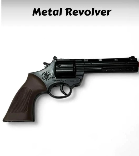 Mantar Kapsüllü Sekiz Patlar Metal Oyuncak Silah 25 Cm Kovboy Revolver Diecast Tabanca ürün görseli 1