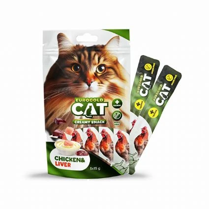 EuroGold Cat Sıvı Kedi Ödülü Tavuk - Ciğer 5x15Gr 12li ürün görseli 1