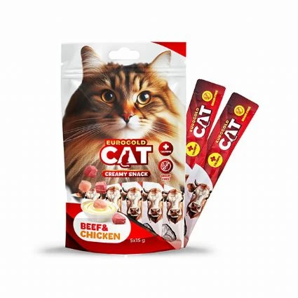 EuroGold Cat Sıvı Kedi Ödülü Dana - Tavuk Etli 5x15Gr 12li ürün görseli 1