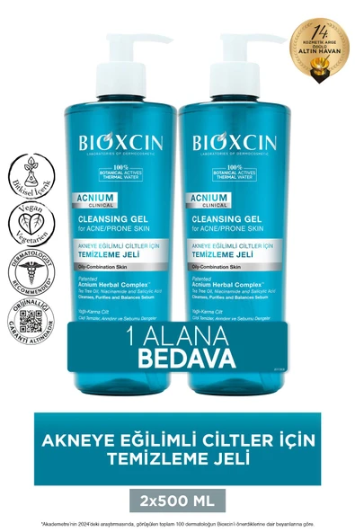 Bioxcin Acnium Sebum Dengeleyici Yüz Yıkama Jeli 500ml 1 Alana 1 Hediye ürün görseli 1