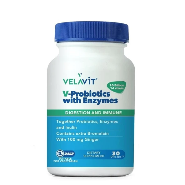 Velavit V-Probiotics with Enzymes 30 Kapsül ürün görseli 1