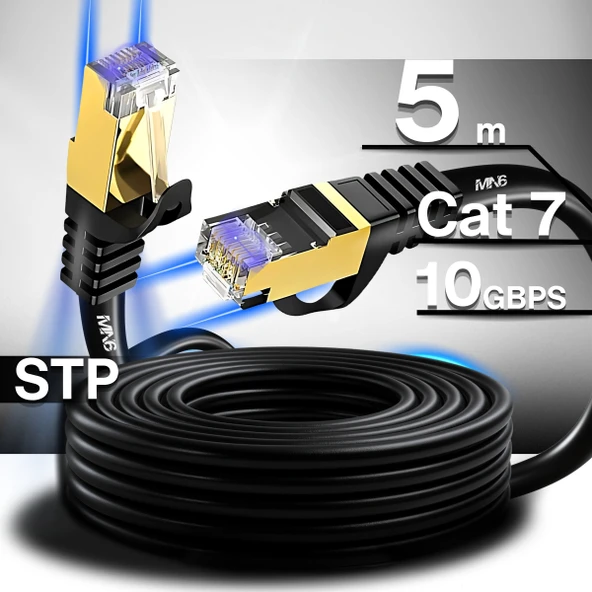 MN6 M109f Cat7 Kablo 5 Metre/Bakır Tel-10gbps-50 Mikron Altın Kaplama/STP/5 Metre Cat7 Ethernet Kablosu ürün görseli 1