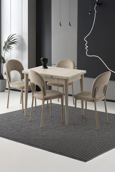 Yanlardan Açılır Yakamoz 90x60 cm Sidon Masa 4 Adet Ay Sandalye ürün görseli 1