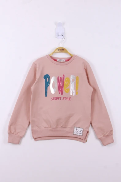 Toontoy Kız Çocuk Relax Fit Bisiklet Yaka Baskılı Yırtmaçlı Sweatshirt -  2 İplik ürün görseli 1