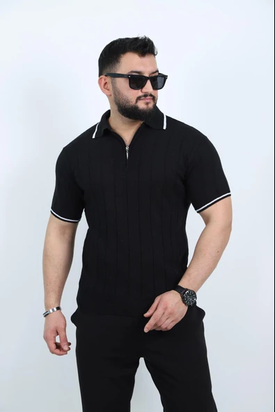 Polo Yaka Kısa Kol Erkek Örme Triko Tişört ürün görseli 1