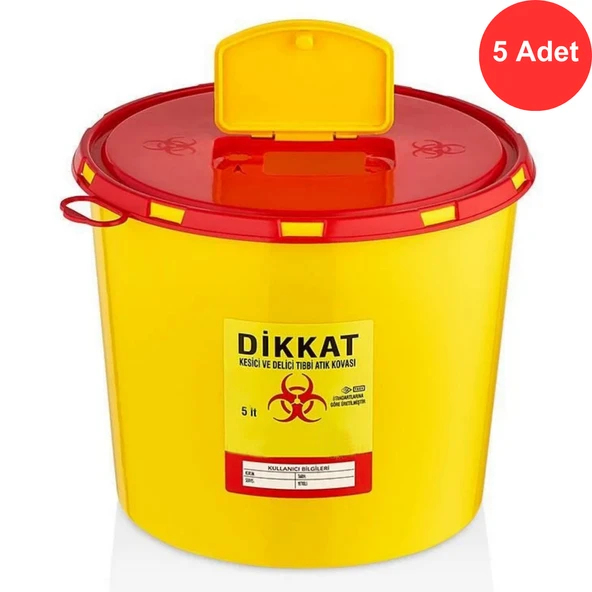 Tıbbi Atık Kovası 5 Litre x 5 Adet  -  Güvenli ve Dayanıklı ürün görseli 1