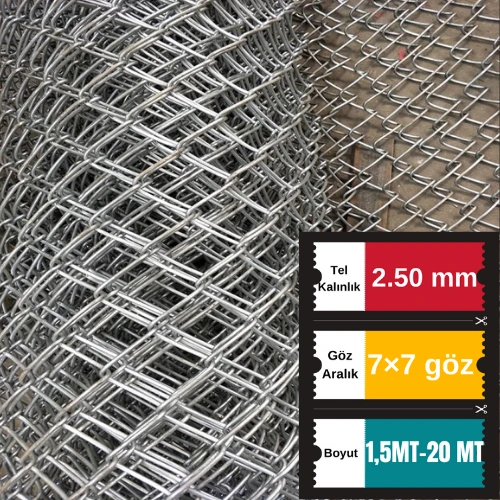 2.50 mm Kalınlık 7x7 Göz (1,5mt -20mt ) Galvanizli  Bahçe Helezon Çit Tel Örgü ürün görseli 1