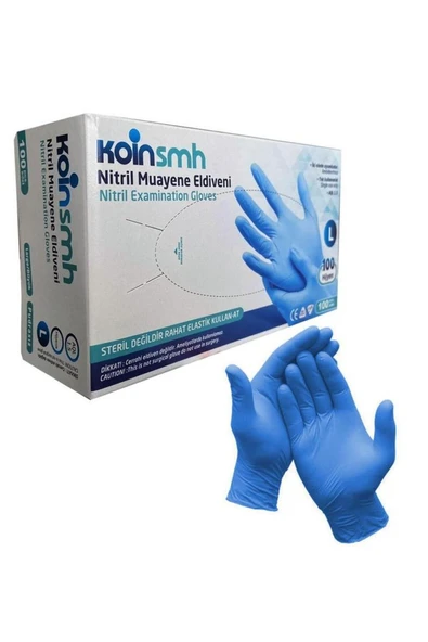 KOİNSMH Koin Smh Medikal L (LARGE) Boy Tek Kullanımlık Nitril Eldiven Pudrasız ürün görseli 1