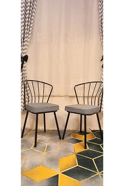 DEKOR MOBİLYACIM Güneş Sandalye 2 Adet Siyah Mutfak Salon Yemek Odası Sandalyesi Metal Ayak Güneş2 ürün görseli 1