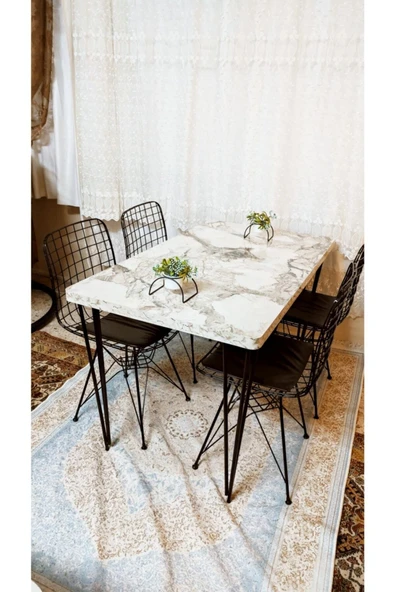 DEKOR MOBİLYACIM Yemek Masası Mutfak Masa 4 Kişilik Tel Sandalye Yeni Model Sandalye 70/110 Masa Ve 4 Adet Sandalya ürün görseli 1