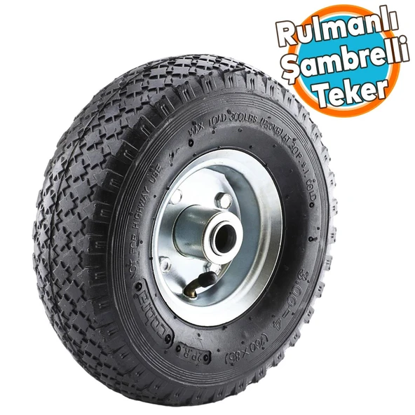 El Arabası Yük Taşıma Tekeri Siboplu Bilyeli Rulmanlı Havalı Dublex 260x80 mm Çelik Jant Tekerlek ürün görseli 1