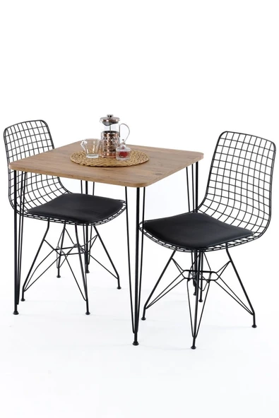 DEKOR MOBİLYACIM Deri Mutak Balkon Masası 2 Adet Tel Sandalye 70 x 70 Kahverengi 70 x 70 Retro Sabit Suntalam 1 Yıl ürün görseli 1