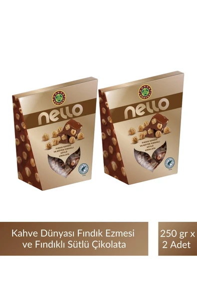 Kahve Dünyası Nello Fındık Ezmesi ve Bütün Fındıklı Sütlü Çikolata 250 gr x 2 Adet ürün görseli 1