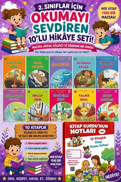 2.Sınıflar İçin Okumayı Sevdiren 10 lu Hikaye Seti 12 (Kitap Okuma Defteri Hediyeli) ürün görseli 1