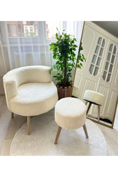 DEKOR MOBİLYACIM Berlin Çay Seti Berjer Ve Puf Takımı (SALON, OFİS, BALKON) - 2'li Takım ürün görseli 1