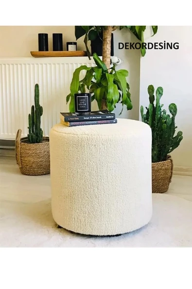 DEKOR MOBİLYACIM Handmade Krem Tedy Kumaş Silindir Dekoratif Pufidik Puf Bench ürün görseli 1