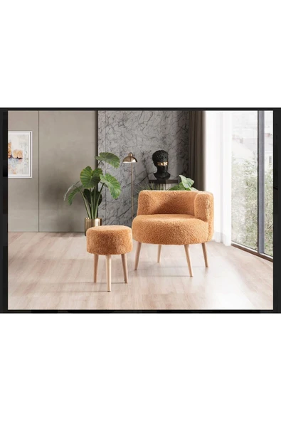 DEKOR MOBİLYACIM Çay seti berjer ve puf takımı (salon, ofis, balkon) 2'li takım KAHVERENGİ ürün görseli 1