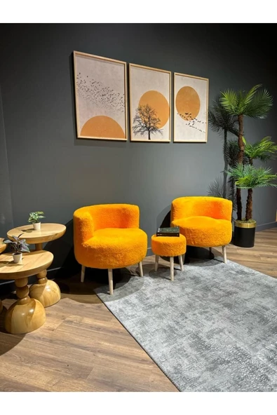 DEKOR MOBİLYACIM Çay Seti Ikili Koltuk Berjer Puf Takımı SALON, BALKON, OFİS 3 Lü Takım gürgen ayak ürün görseli 1