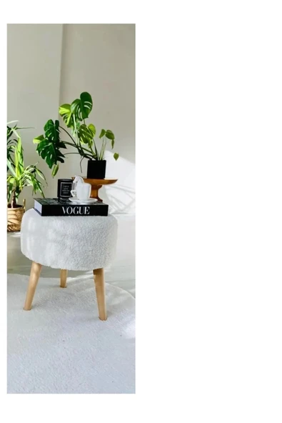 DEKOR MOBİLYACIM KREM PUF 3 AYAKLI PELUŞ PUF ürün görseli 1