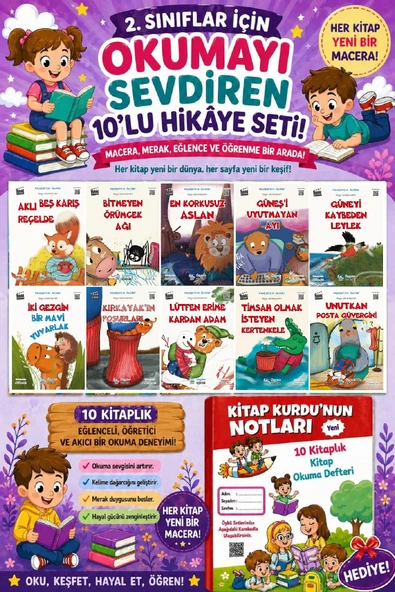 2.Sınıflar İçin Okumayı Sevdiren 10 lu Hikaye Seti 13 (Kitap Okuma Defteri Hediyeli) ürün görseli 1
