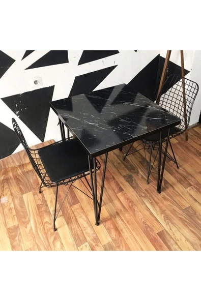 DEKOR MOBİLYACIM Mutak Balkon Masası 2 Adet Tel Sandalye ürün görseli 1