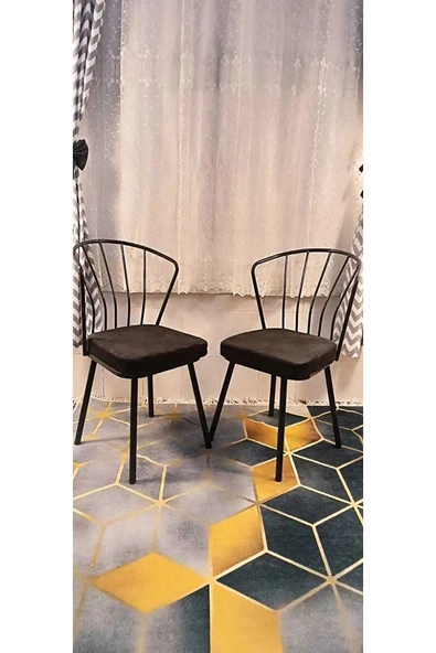 DEKOR MOBİLYACIM Güneş Sandalye 2 Adet Siyah Mutfak Salon Yemek Odası Sandalyesi Metal Ayak Güneş2 ürün görseli 1