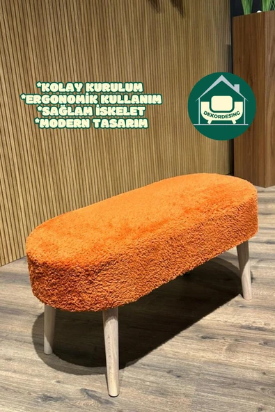 DEKOR MOBİLYACIM KOPYA - Paris Retro Ahşap Ayaklı Geniş Oturum Alanlı Oval Bench Puf Kiremit ürün görseli 1